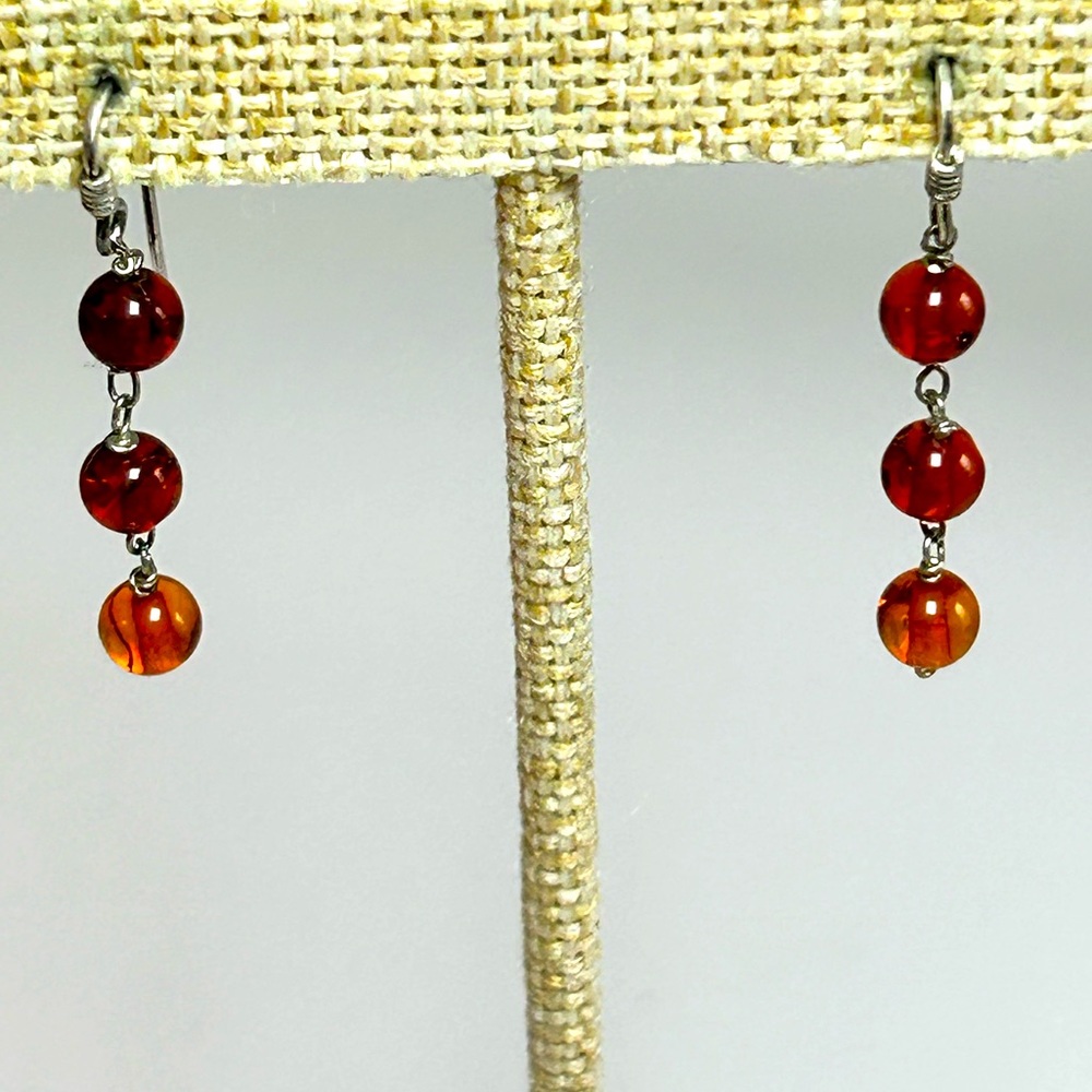 Baltic Amber beads linked Sterling silver 925 dangle earrings French ear wires